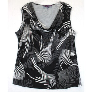 Gloria Vanderbilt Cowl Neck Top Women 14/16 Sleeveless Blouse Black White